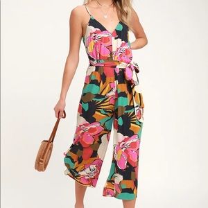 Billabong Shake It Again Pink Multi Print Wide-Leg Jumpsuit